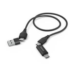 Cablu date 4 in 1 HAMA 201537, USB-C/USB-A - USB-C/MicroUSB, 1.5m, negru
