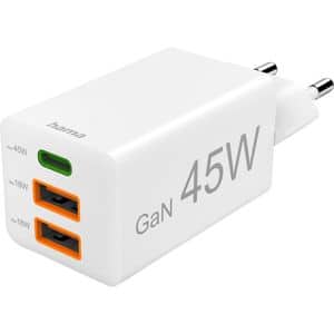 Incarcator retea HAMA 201995, 1x USB-C, 2x USB-A, Power Delivery (PD), Quick Charge 3.0, GaN, 45W, alb