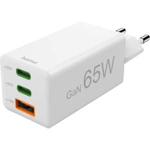 Incarcator retea HAMA 201996, 2x USB-C, 1x USB-A, Power Delivery (PD), Quick Charge 3.0, GaN, 65W, alb