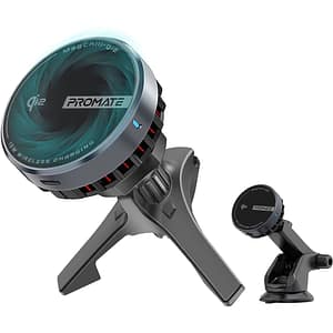 Suport auto cu incarcare wireless PROMATE MagChill-Qi2, parbriz/ventilatie, MagSafe 15W, negru