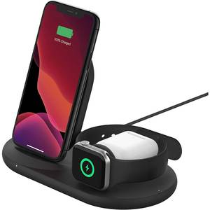 Incarcator wireless 3 in 1 BELKIN WIZ001vfBK, iPhone, AirPods, Apple Watch, QI, 7.5W, negru