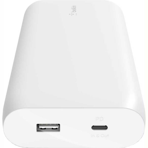 Baterie externa BELKIN BPB002btWT, 20000mAh, 1x USB-C 30W PD, 1x USB-A 12W, Power Delivery (PD), alb