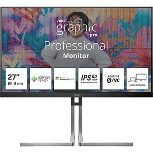 Monitor WLED IPS QD AOC Q27U3CV, 27" QHD, 75Hz, Flicker Free, boxe, pivot, negru