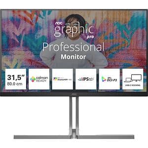 Monitor WLED Nano IPS AOC U32U3CV, 31.5" Ultra HD, 60Hz, Flicker Free, HDR400, boxe, pivot, argintiu-negru