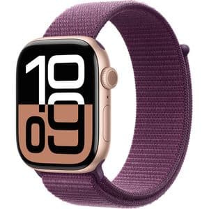 APPLE Watch 10, GPS, 46mm Rose Gold Aluminium Case, Plum Sport Loop