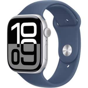 APPLE Watch 10, GPS + Cellular, 46mm, Silver Aluminium Case, Denim Sport Band - S/M