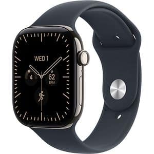 Apple Watch Series 12, GPS + Cellular, 42mm, Natural Titanium Case, Navy Blue Sport Band - S/M