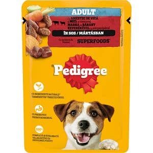 Hrana umeda pentru caini PEDIGREE, Adult, Vita si miel in sos, 100 g