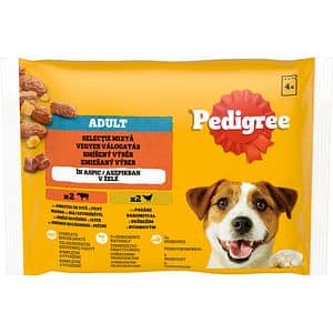 Hrana umeda pentru caini PEDIGREE, Adulti, Mix in aspic, 4 x 100 g