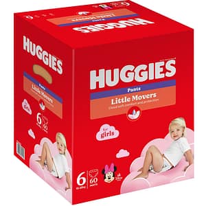 Scutece chilotel HUGGIES Little Movers Pants Box nr 6, Fata, 15-25 kg, 60 buc
