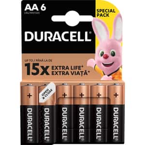 Baterii alcaline Basic DURACELL AA, 6 bucati