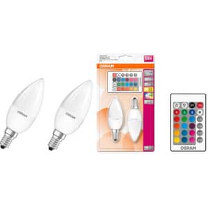 Set 2 becuri LED OSRAM Star RGB-W, E14, 4.5W (25W), 250 lm, dimabil, 2 telecomenzi incluse