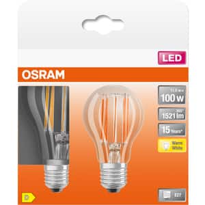 Set 2 becuri LED OSRAM filament, E27, 11W, 1521lm, lumina calda
