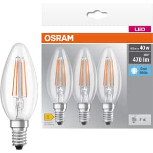 Set 3 becuri LED OSRAM filament, E14, 4W, 470lm, lumina neutra