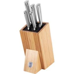 Set cutite BERLINGER HAUS BH/2805 + suport bambus, 5 piese, otel, 9-20cm, argintiu
