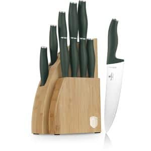 Set cutite BERLINGER HAUS BH/3123 + suport bambus, 9 piese, otel, 9-20cm, verde