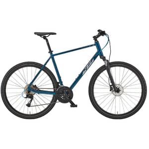 Bicicleta trekking KTM X-Life Road, roata 28", 27 viteze, schimbator Shimano, frana disc hidraulica, albastru inchis