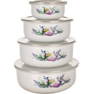 Caserola vase BANQUET, 4 piese, email, alb
