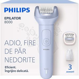 Epilator PHILIPS Seria 8000 BRE708/00, 32 pensete, 2 viteze, 3 accesorii, acumulator, mov