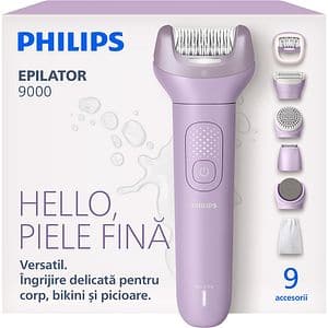 Epilator PHILIPS Seria 9000 BRE728/00, 32 pensete, 2 viteze, 9 accesorii, acumulator, mov