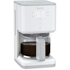 Cafetiera TEFAL Sense CM693110, 1.25l, 1000W, 15 cesti, ecran digital, alb-gri