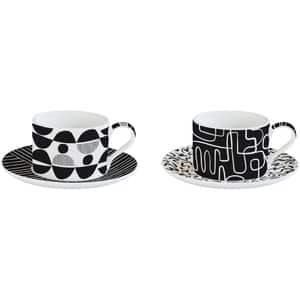 Set cani EASYLIFE Atmosphere, 4 piese, portelan, alb-negru