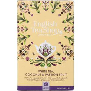 Ceai ENGLISH TEA SHOP Organic White Tea Cocos&Fructul pasiunii, 40g, 20 buc