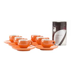 Set cafea macinata DANESI CAFFE 250g + 6 cesti espresso, portocaliu