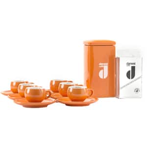 Set cafea macinata DANESI CAFFE 250g + cutie ceramica + 6 cesti espresso, portocaliu