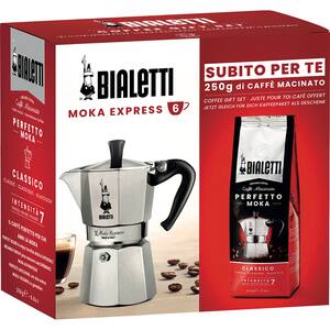 Pachet cafea macinata BIALETTI Moka Express 250g + Cafetiera Perfetto si Classico Coffee 6tz