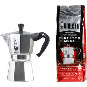 Pachet cafea macinata BIALETTI Perfetto Classico 250g + Cafetiera Moka Express 6tz