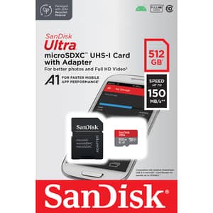 Card de memorie SANDISK Ultra microSDXC, 512GB, 150MB/s, clasa 10/U1/A1, UHS-I, adaptor