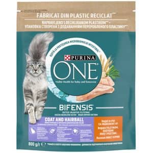 Hrana uscata pentru pisici PURINA ONE Coat & Hairball, Pui, 800 g