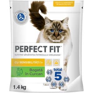 Hrana uscata pentru pisici PERFECT FIT Sensitive 1+, Curcan, 1.4 kg