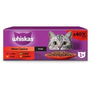Hrana umeda pentru pisici WHISKAS Mese Clasice, Adult, Mix in sos, 40 x 85g