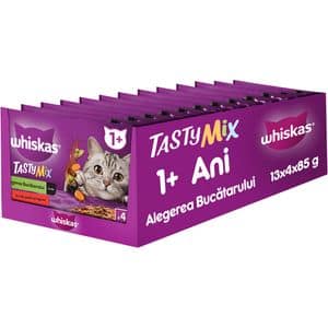 Hrana umeda pentru pisici WHISKAS Tasty, Adult, Mix, 13 x 4 x 85g