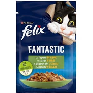 Hrana umeda pentru pisici FELIX Fantastic, Adult, Iepure in aspic, 26 x 85g