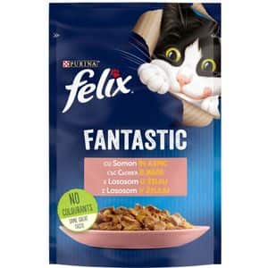 Hrana umeda pentru pisici FELIX Fantastic, Adult, Somon in aspic, 26 x 85g