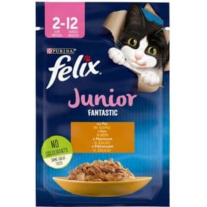 Hrana umeda pentru pisici FELIX Fantastic, Junior, Pui in aspic, 26 x 85g
