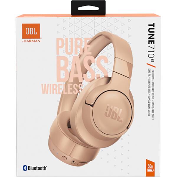 Casti JBL Tune 710BT, Bluetooth, Over-ear, Microfon, crem