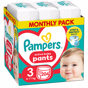 Scutece chilotel PAMPERS Active Baby Pants XXL Box nr 3, Unisex, 6-11 kg, 204 buc