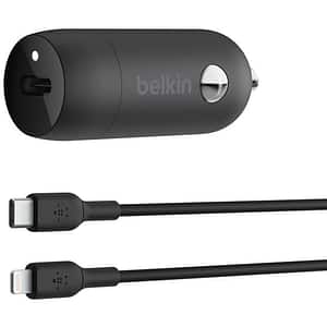 Incarcator auto BELKIN CCA004bt1MBK-B5, USB-C, 30W, Cablu Lightning, negru