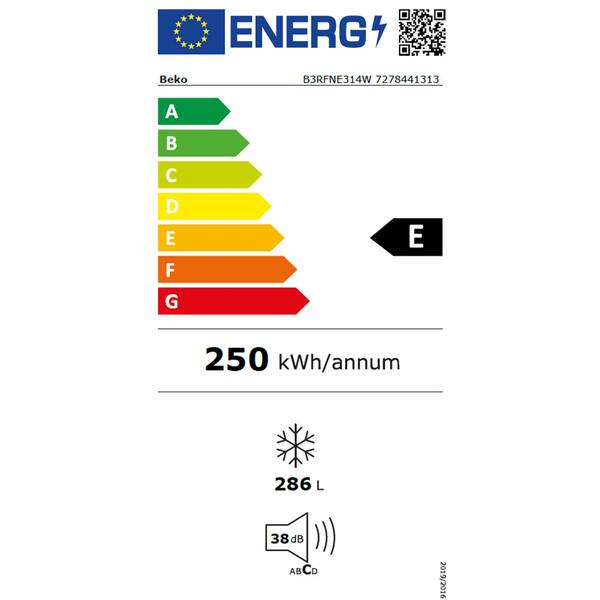 Congelator BEKO B3RFNE314W, No Frost, 286 l, H 186.5, Clasa E, alb
