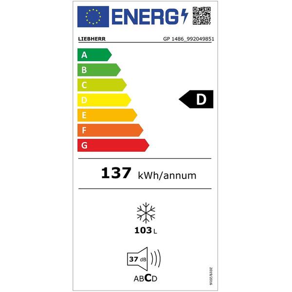 Congelator LIEBHERR GP 1486 Premium, SmartFrost, 103 l, H 85.1 cm, Clasa D, alb