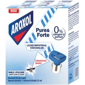Aparat electric cu rezerva lichida impotriva tantarilor AROXOL Pure & Forte, 45 nopti