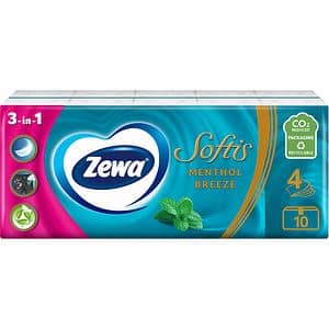 Servetele nazale ZEWA Softis Menthol, 4 straturi, 10 x 9 buc