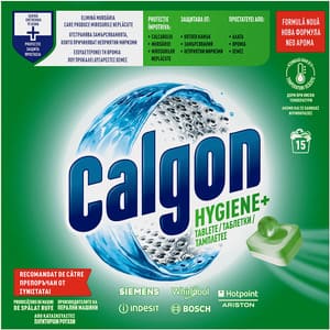 Tablete anticalcar cu rol de igienizare pentru masina de spalat CALGON Hygiene+, 15 spalari