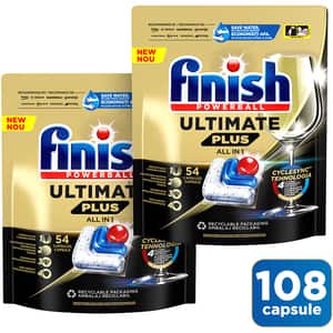 Detergent pentru masina de spalat vase FINISH Ultimate Plus, 2 x 54 capsule