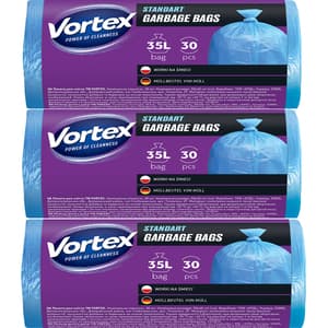 Set saci menajeri standard VORTEX, 30 x 3 bucati, 35 l, albastru