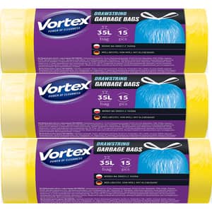 Set saci menajeri cu sistem de legare VORTEX, 15 x 3 bucati, 35 l, galben